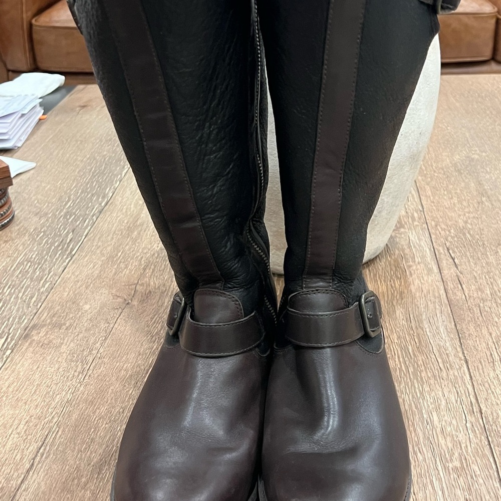 UGG Two-Tone Brown & Black Leather Riding Boots - Picture 4 of 8